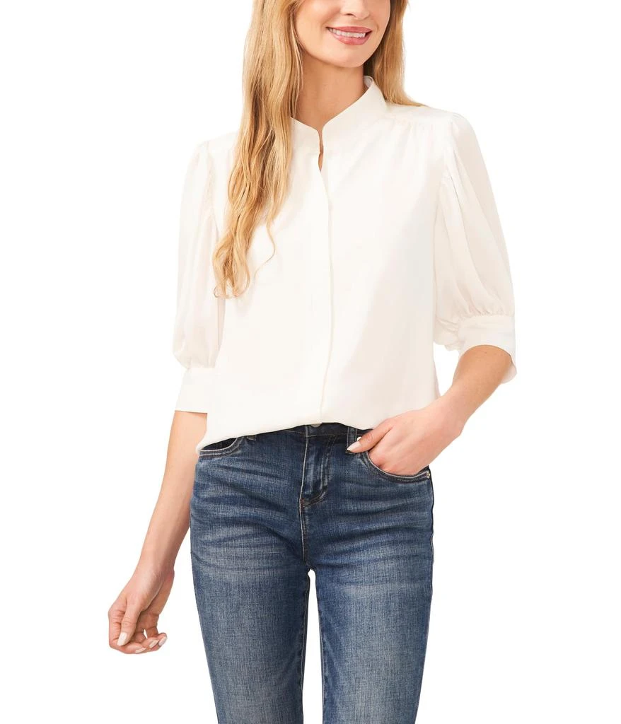 CeCe Elbow Sleeve Open Collar Blouse 1