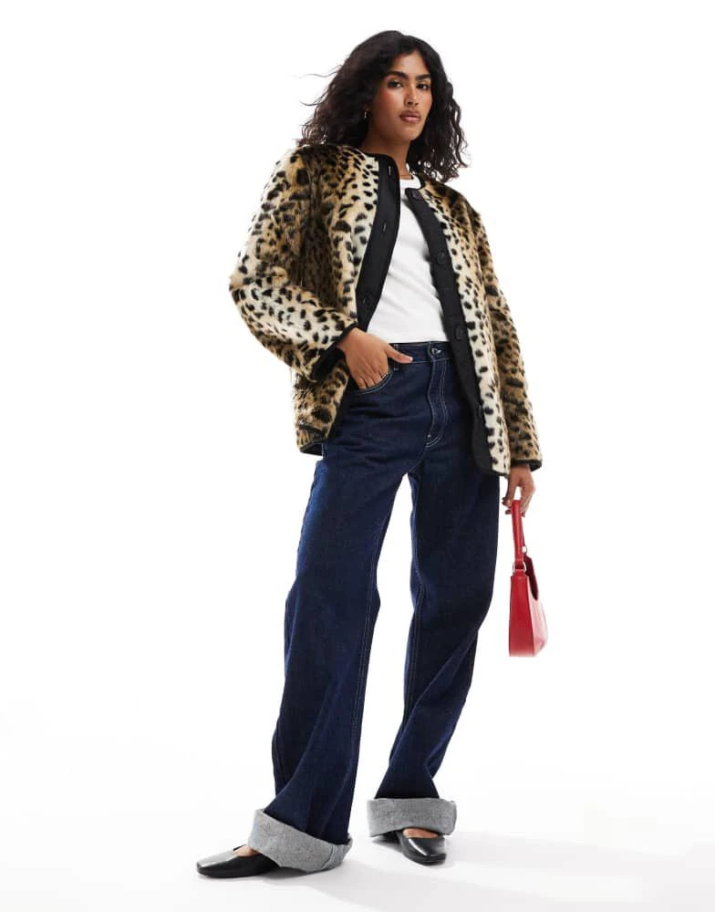ASOS ASOS DESIGN leopard print faux fur collarless jacket in leopard 1