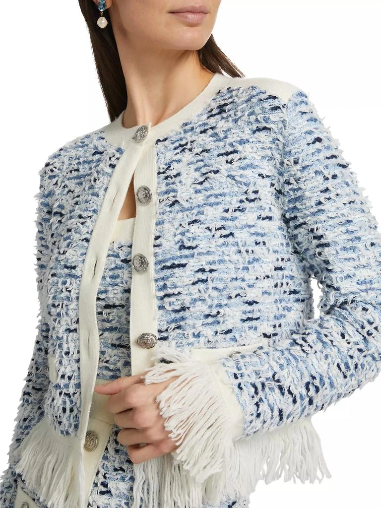 Milly Fringe-Trimmed Tweed Cardigan Jacket 6