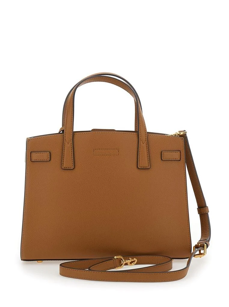 Tory Burch 'Robinson' Brown Handbag With Logo Plaque On The Front And Luggage Tag In Leather Woman 2