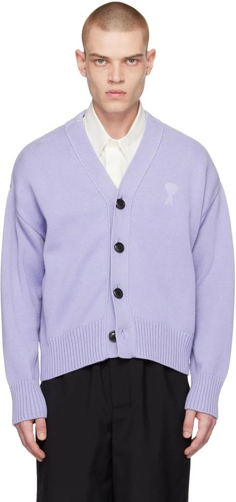 AMI Paris SSENSE Exclusive Purple Ami de Cœur Cardigan 1