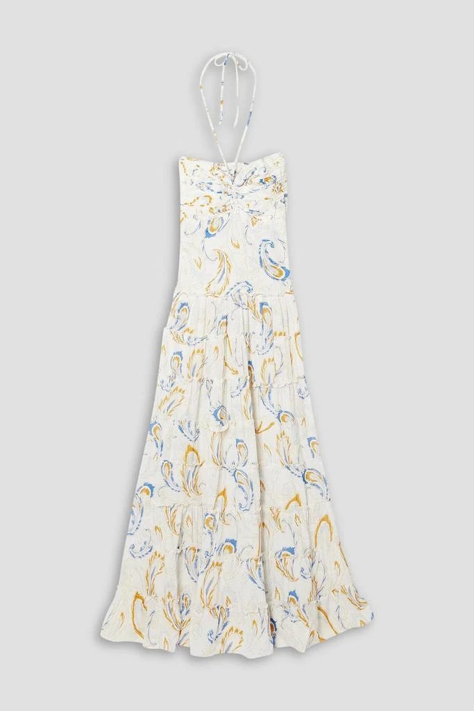 EVARAE Phoebe tiered  printed silk halterneck maxi dress 1