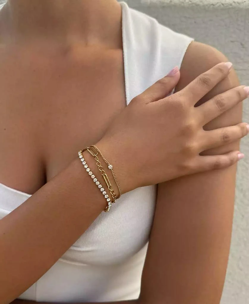 ADORNIA Tarnish Resistant Gold Crystal Layered Tennis 3-Chain Bracelet 3