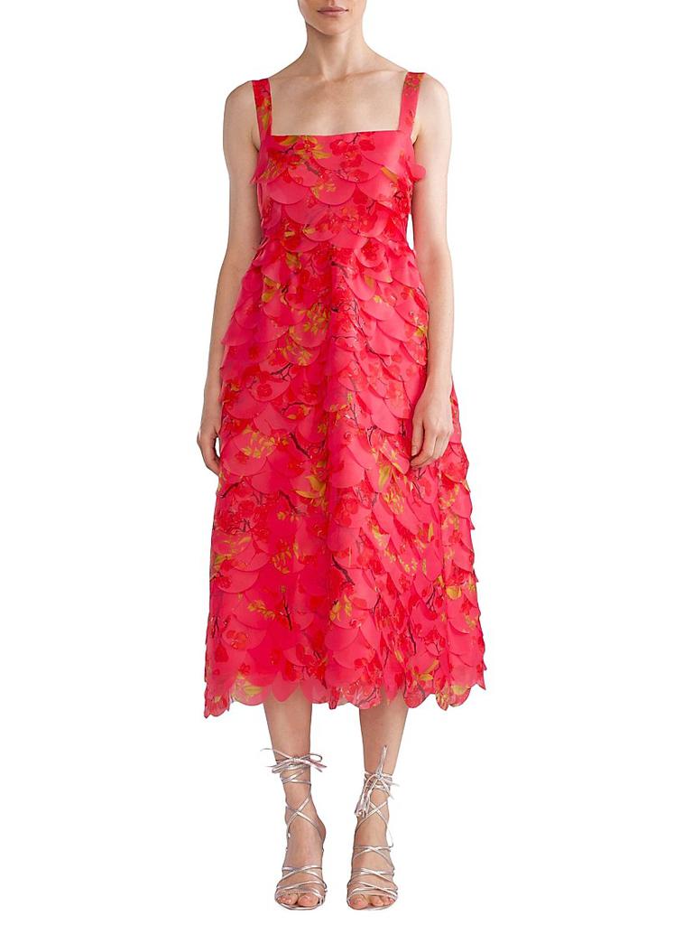 Cynthia Rowley Floral Organza Scallop Midi-Dress