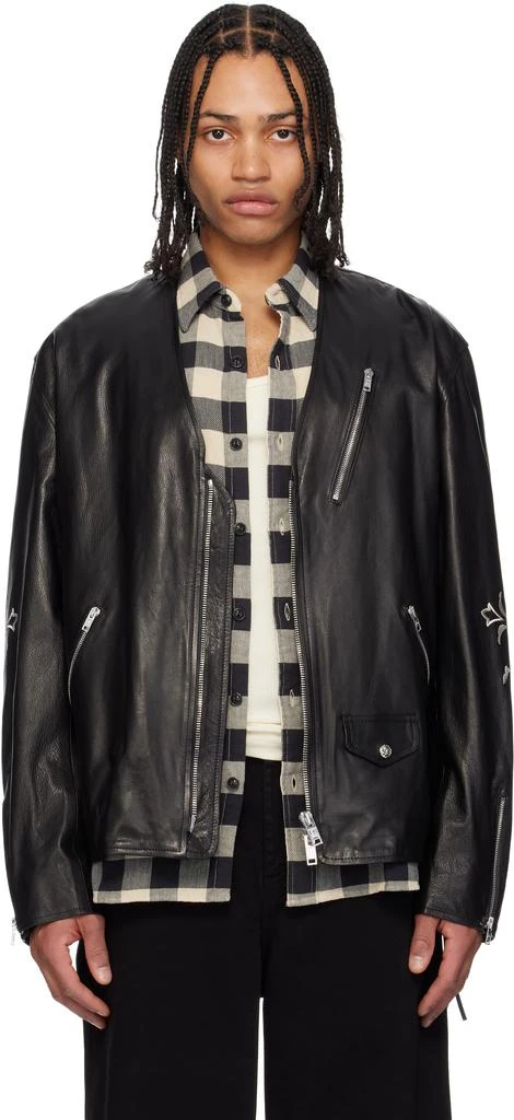 mastermind WORLD Black Collarless Leather Jacket 1