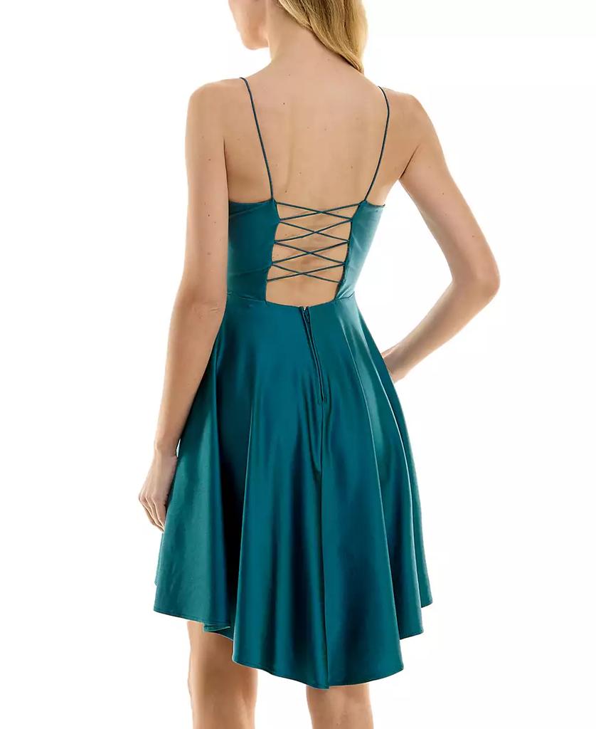 City Studios Juniors' Plunge-Neck Lace-Up Skater Dress