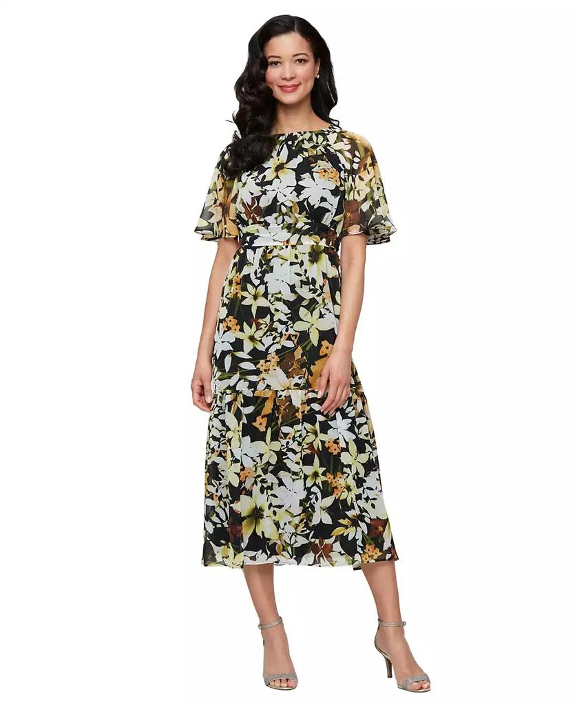 SL Fashions Women's Printed Chiffon Boat-Neck A-Line Dress 1