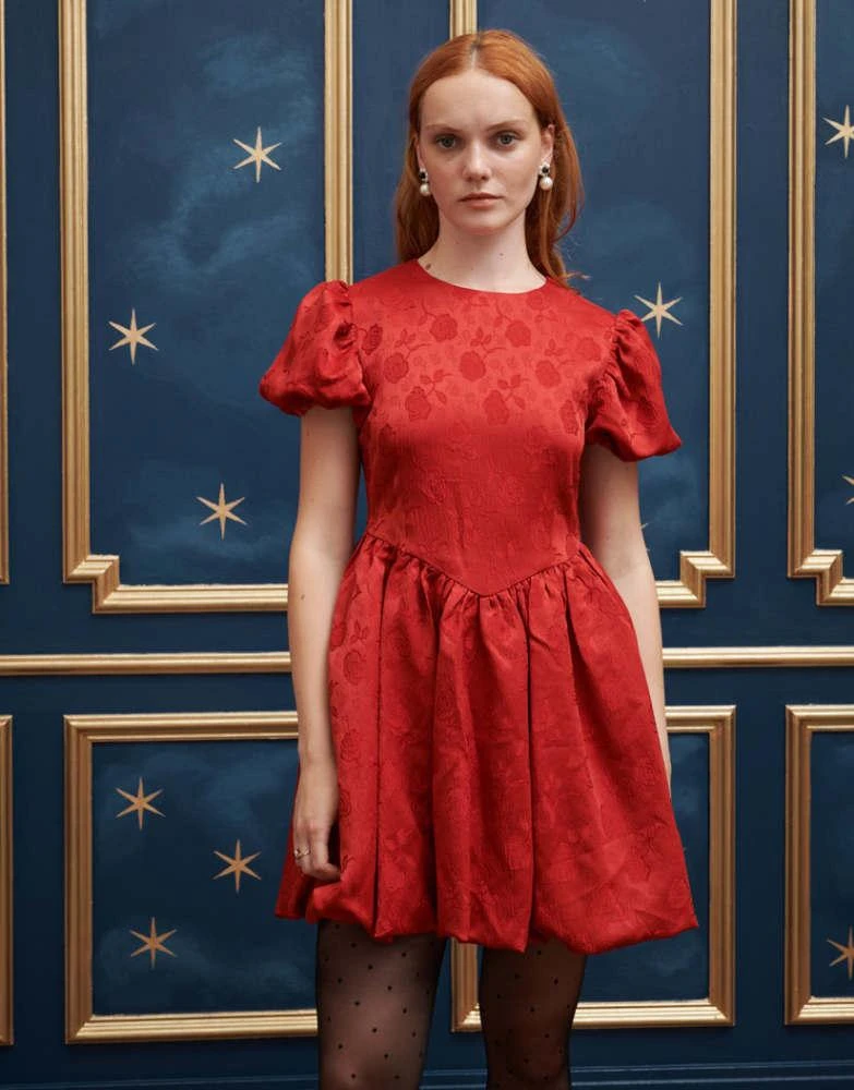 fitted lace wedding dress Rose Garden Romance Jacquard Mini Dress S / Red