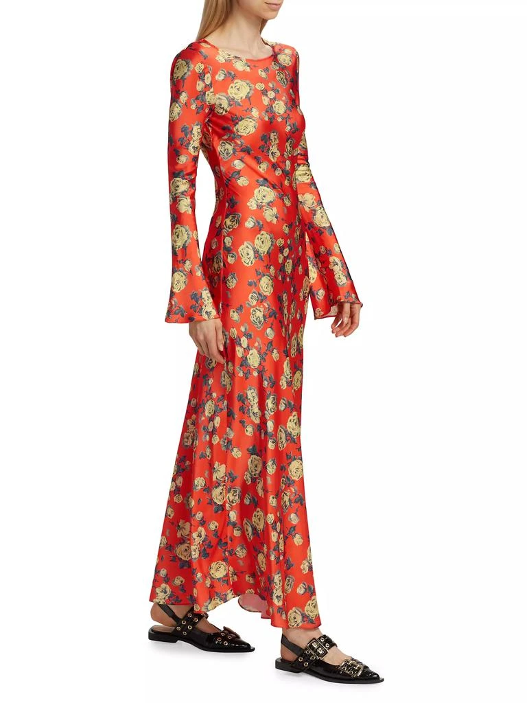 Ganni Floral Satin Long Sleeve Maxi Dress 2