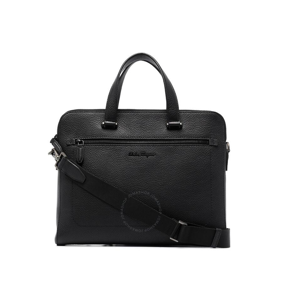 Salvatore Ferragamo Salvatore Ferragamo Black Logo-Plaque Leather Briefcase