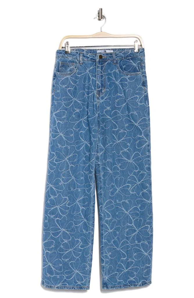 FLYING ANGEL Floral Embroidered High Waist Wide Leg Jeans 1