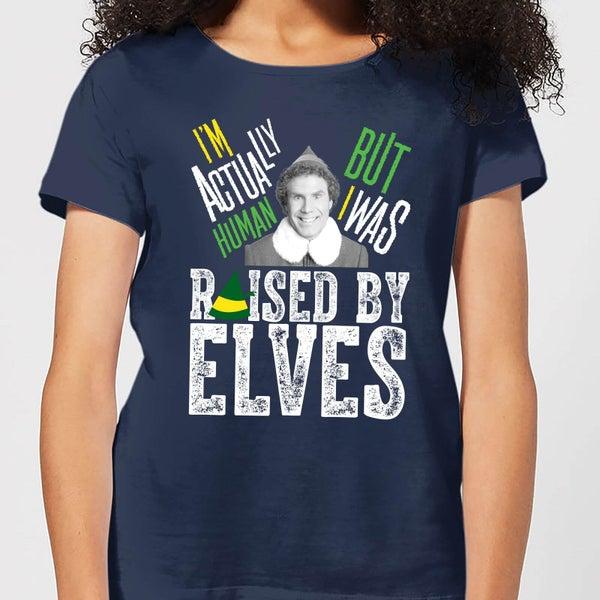 Elf Elf Raised By Elves Women
s Christmas T-Shirt - Navy