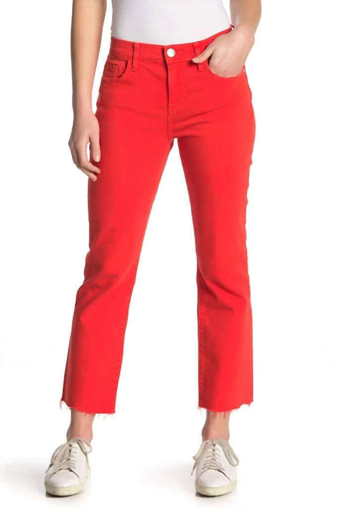 Current Elliott The Kick Flare Crop High Waist Jean In Fiery Red 1