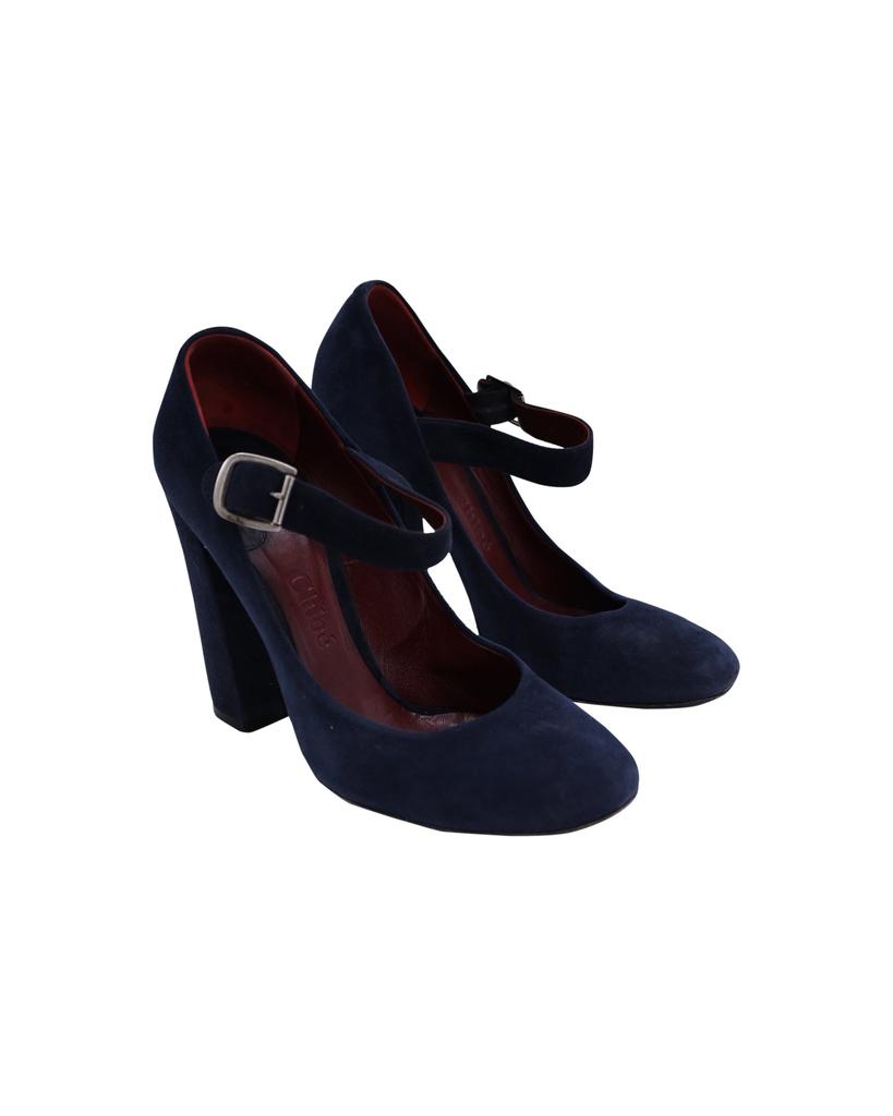 Chloé Chloe Mary Jane Pumps in Navy Blue Suede