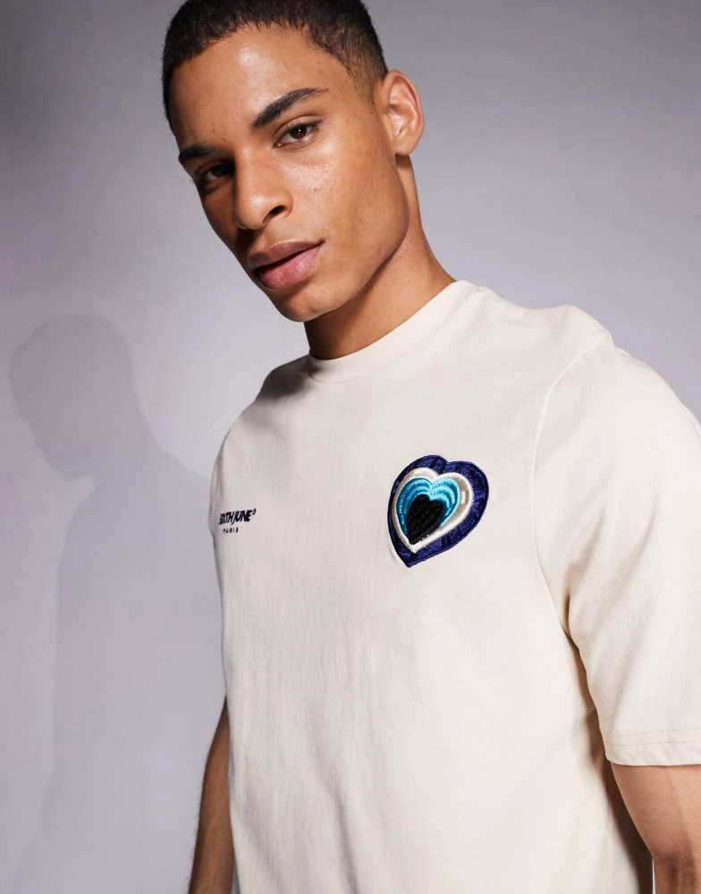 Sixth June Sixth June contrast embroidered heart detail t-shirt in beige 3