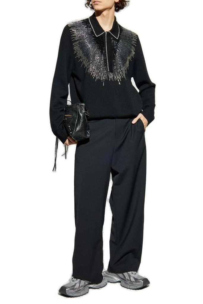 AMIRI Amiri Embellished Long Sleeve Polo Shirt 4