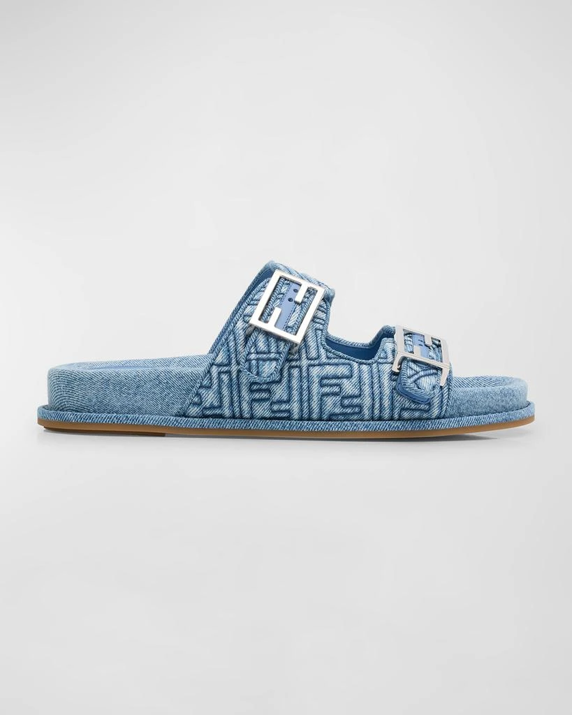 Fendi FF Embroidered Denim Dual Buckle Slide Sandals 1