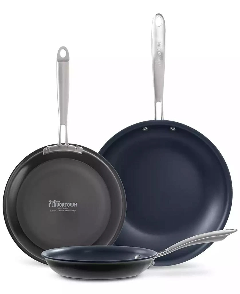 Guy Fieri Flavortown Hard-Anodized Laser Titanium Frypans, Set of 3 1