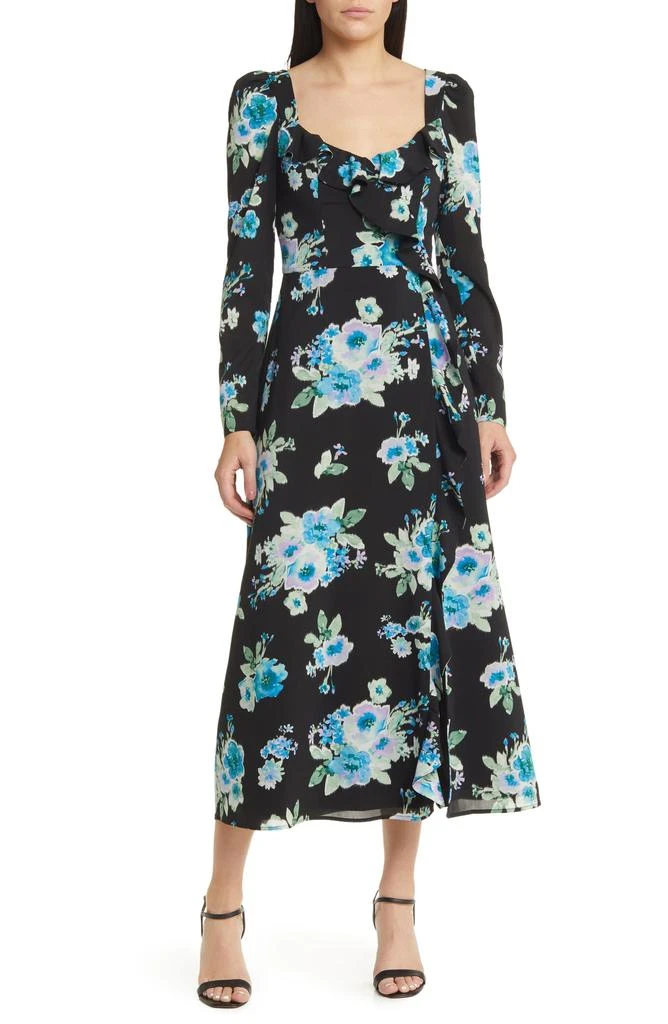 Charles Henry Floral Print Ruffle Long Sleeve Midi Dress 1