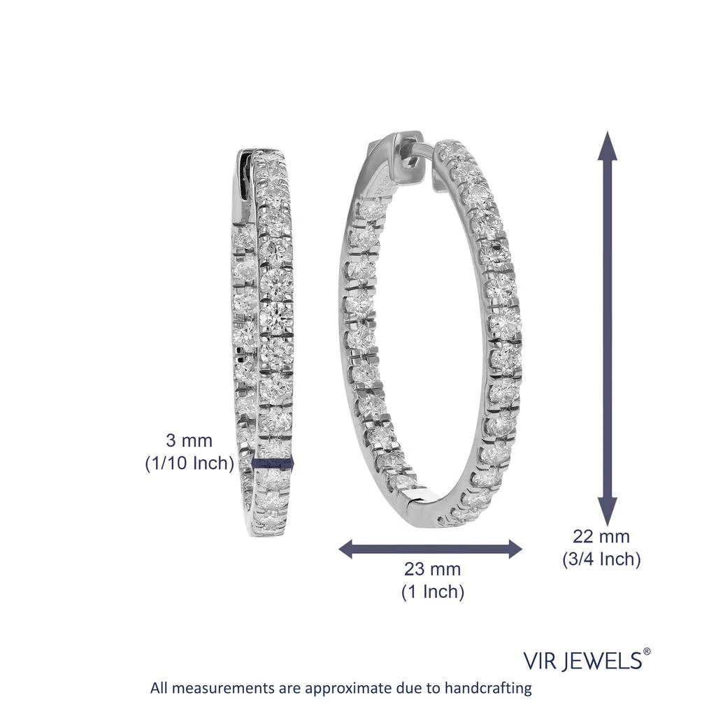 Vir Jewels 2 cttw Round Cut Lab Grown Diamond Hoop Earrings in .925 Sterling Silver Prong Set 3/4 Inch 4