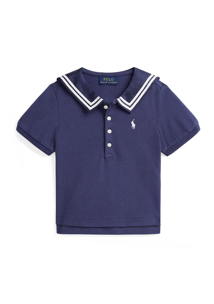 Ralph Lauren Girls 2-6x Boathouse Navy with White Mesh Polo Shirt