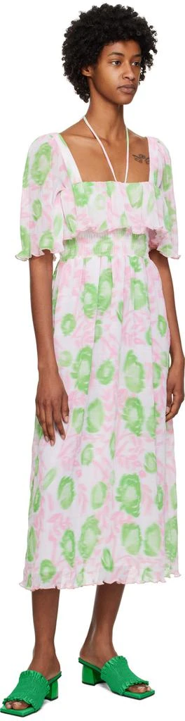 Ganni Pink & Green Smock Midi Dress 4