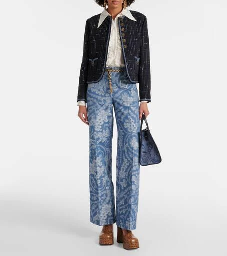 ETRO Printed cotton and linen wide-leg pants 2