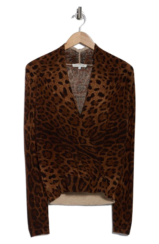 Sofia Cashmere Leopard Print Faux Wrap Wool Cashmere Blend Sweater 3