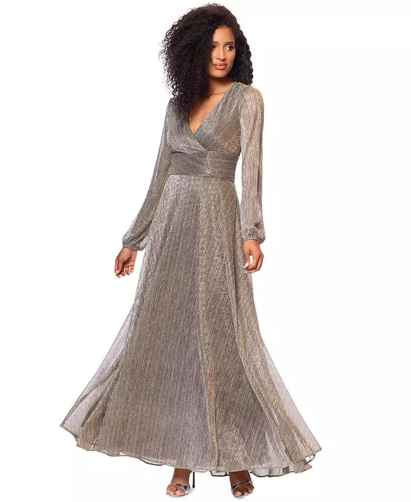 Betsy & Adam Women's Metallic V-Neck Long-Sleeve Gown 3