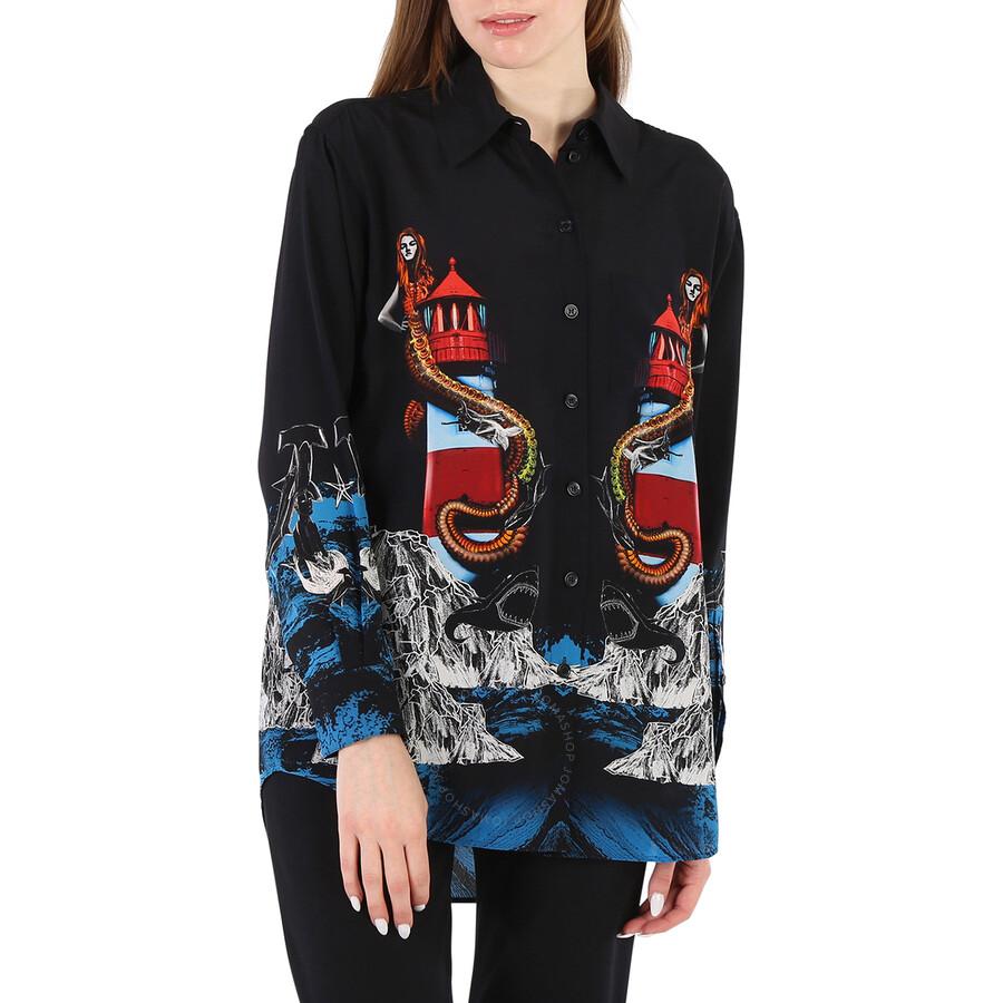 Burberry Ladies Mermaid Printed Silk Shirt