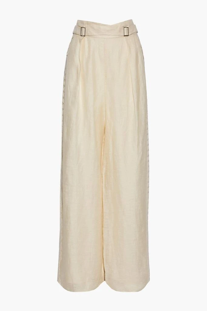 Zimmermann Crochet-trimmed silk and linen-blend wide-leg pants 1