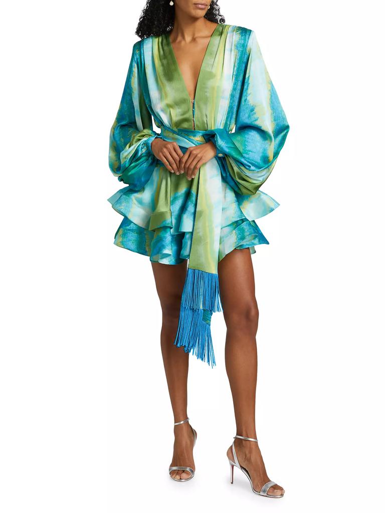 BRONX AND BANCO Bedouin Coastal Abstract Silk-Blend Tie-Waist Minidress