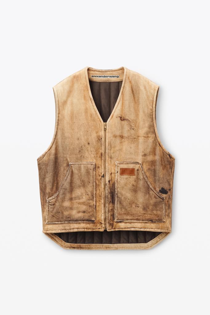 Oversize Vest in Workwear Trompe-l'oeil-Print Velour – On Sale Now
