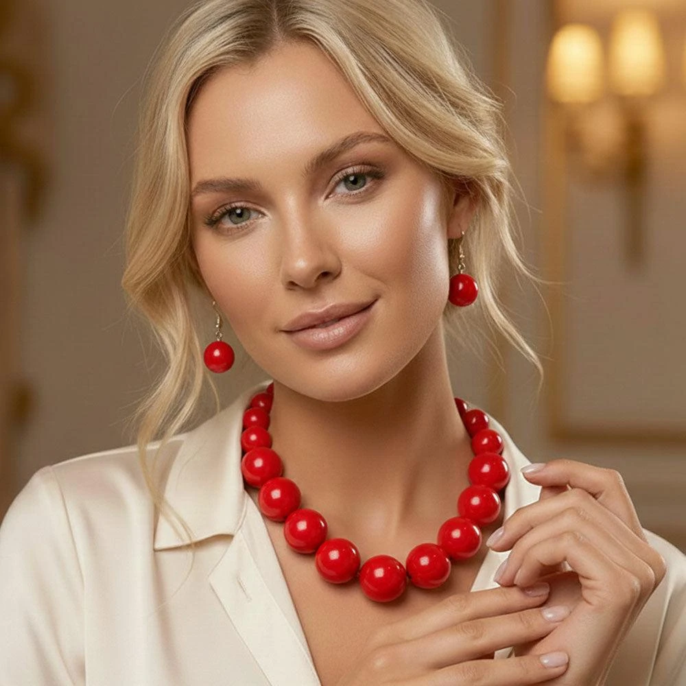 FASHNZFAB Graduated Pearl Beaded Statement Necklace 5