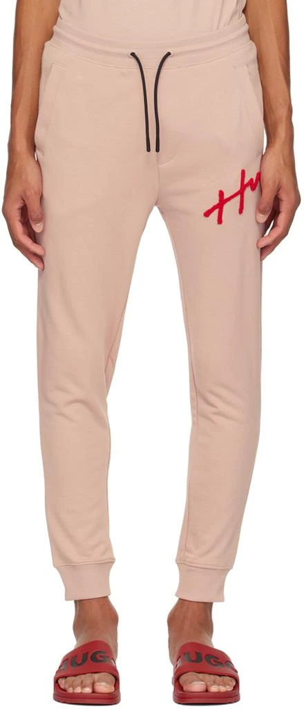 Hugo Pink Embroidered Lounge Pants 1