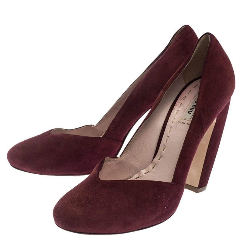 Miu Miu Miu Miu Maroon Suede Curved Heel Pumps Size 40 4