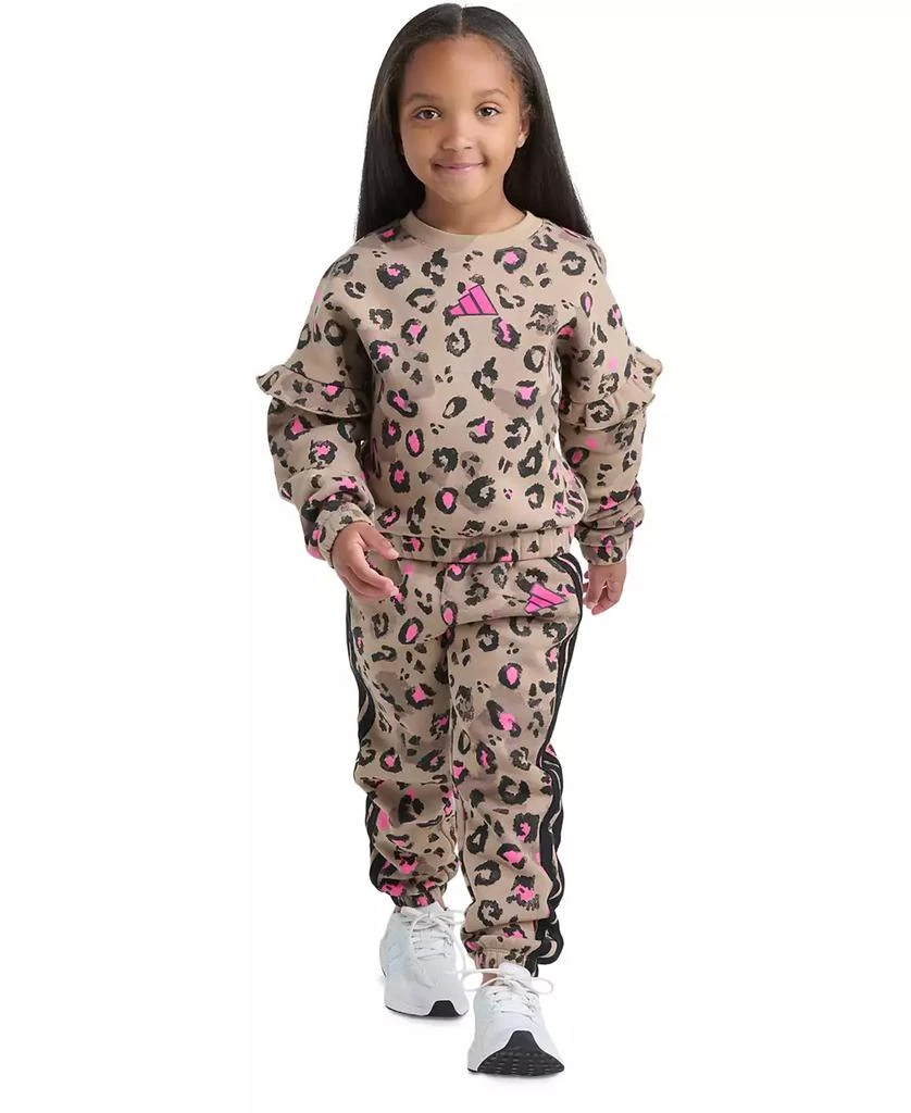 Adidas Toddler 
Little Girls Printed Flutter-Sleeve Pullover Sweatshirt 
Elastic-Waistband Printed Jogger Pants, 2 Piece Set