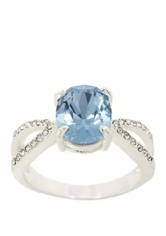 Belk Boxed Crystal Oval Pavé Sapphire Silver Ring