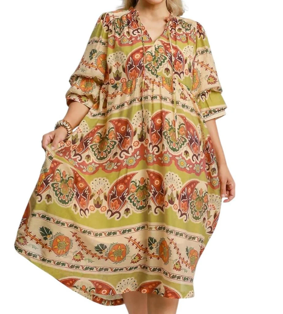 slim fit dress slacks Umgee Sage/Cream Two Tone Floral Print Midi Dress
