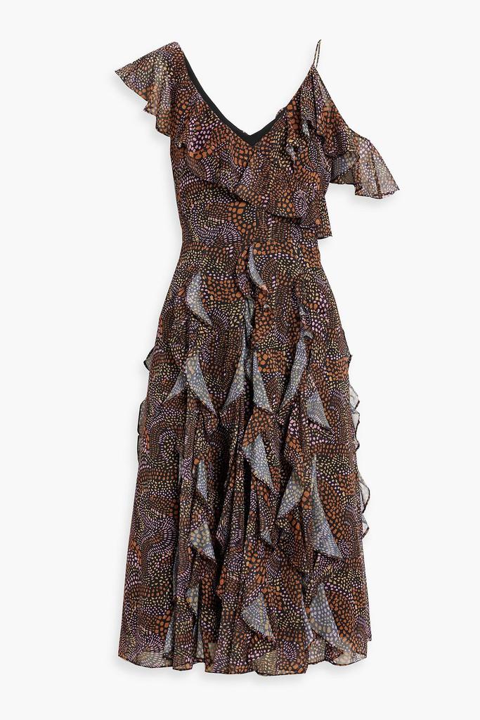 MIKAEL AGHAL Ruffled metallic printed crepe de chine midi dress