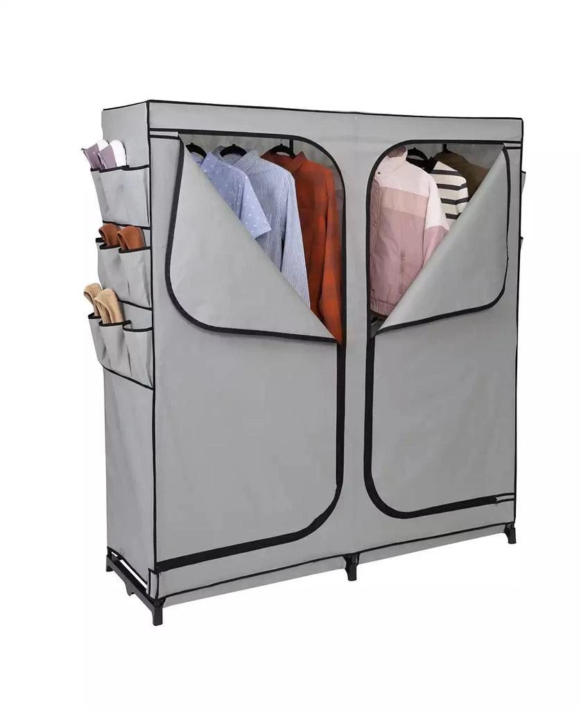 Honey Can Do Wide 2 Door Portable Closet with Cover Side Pockets Wardrobe, 60" 7