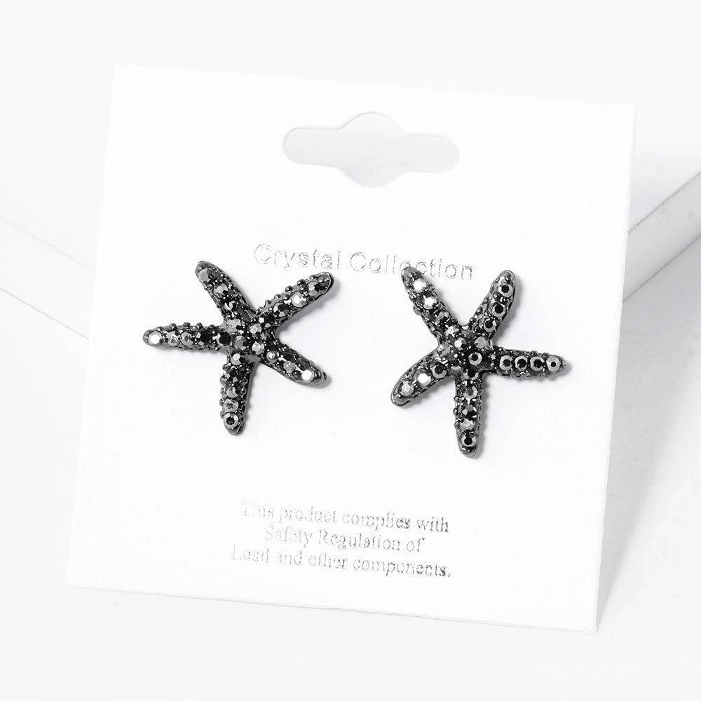 FASHNZFAB Crystal Paved Starfish Stud Earrings 2