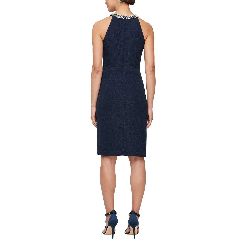 Alex Evenings Short Metallic Knit Dress with Beaded Neckline Dark 2