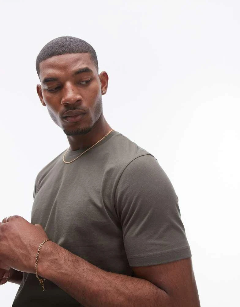 Topman Topman regular fit t-shirt in khaki 2