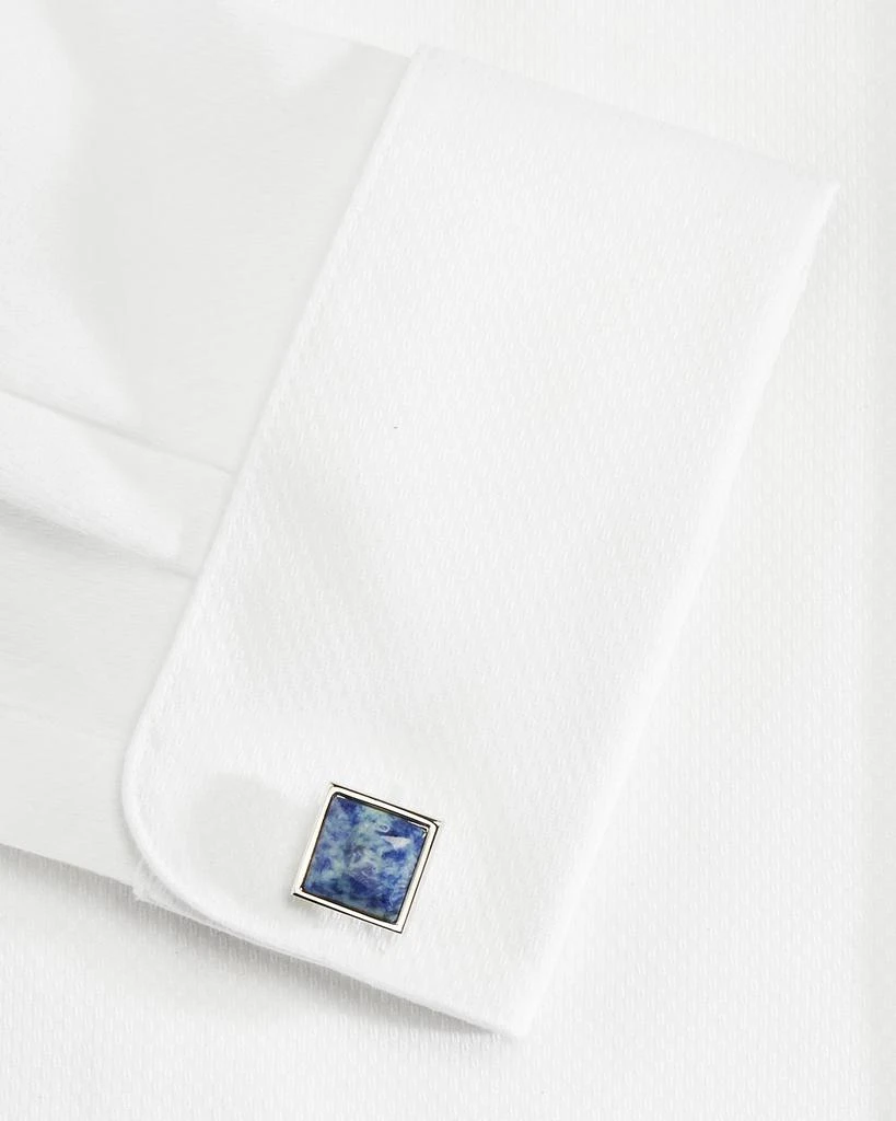 LINK UP Blue Stone Silver Tone Cuff Links 2