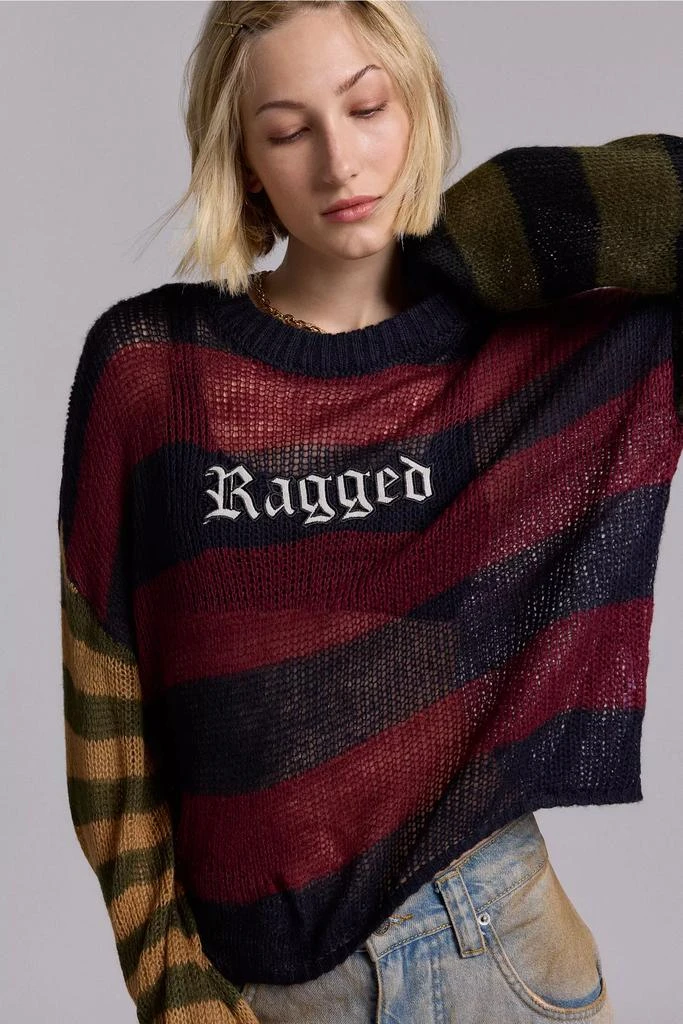 The Ragged Priest The Ragged Priest Embroidered Graphic Mixed Stripe Sweater 1