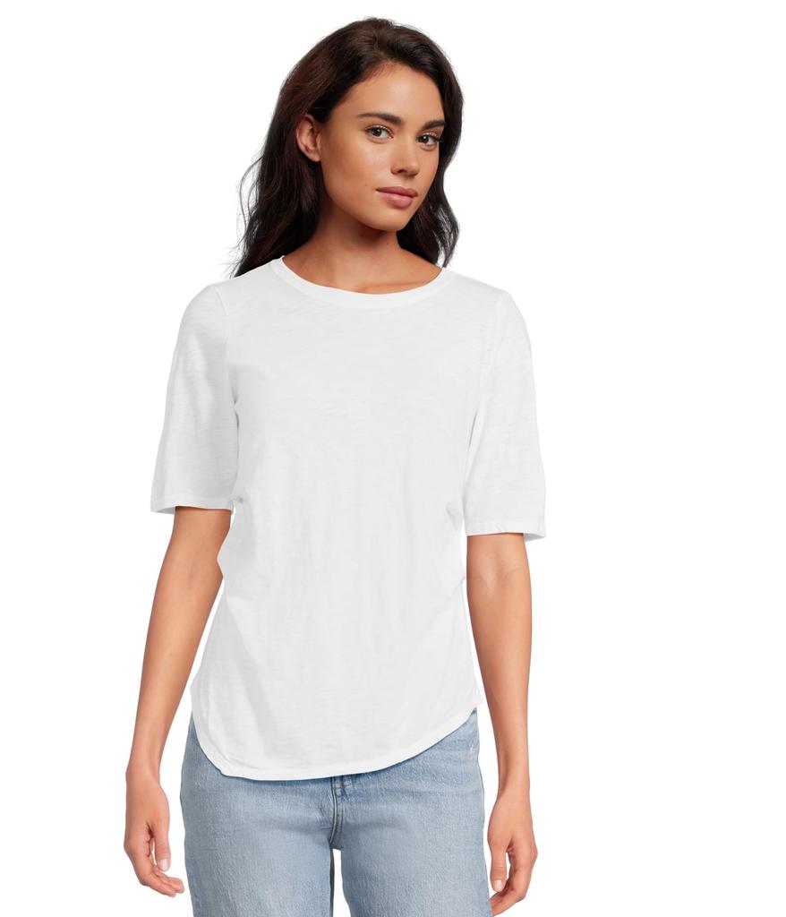 Mod-o-doc Half Sleeve Side Pleats Asymmetric Hem Top