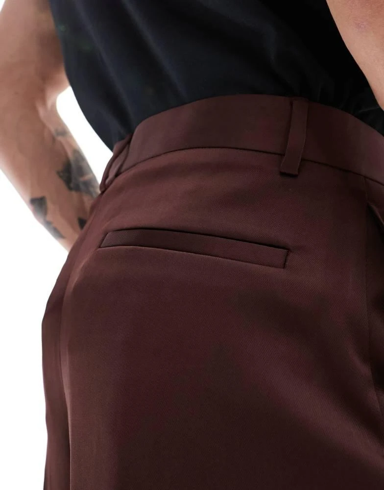 ASOS ASOS DESIGN wide leg suit trousers in brown satin 3