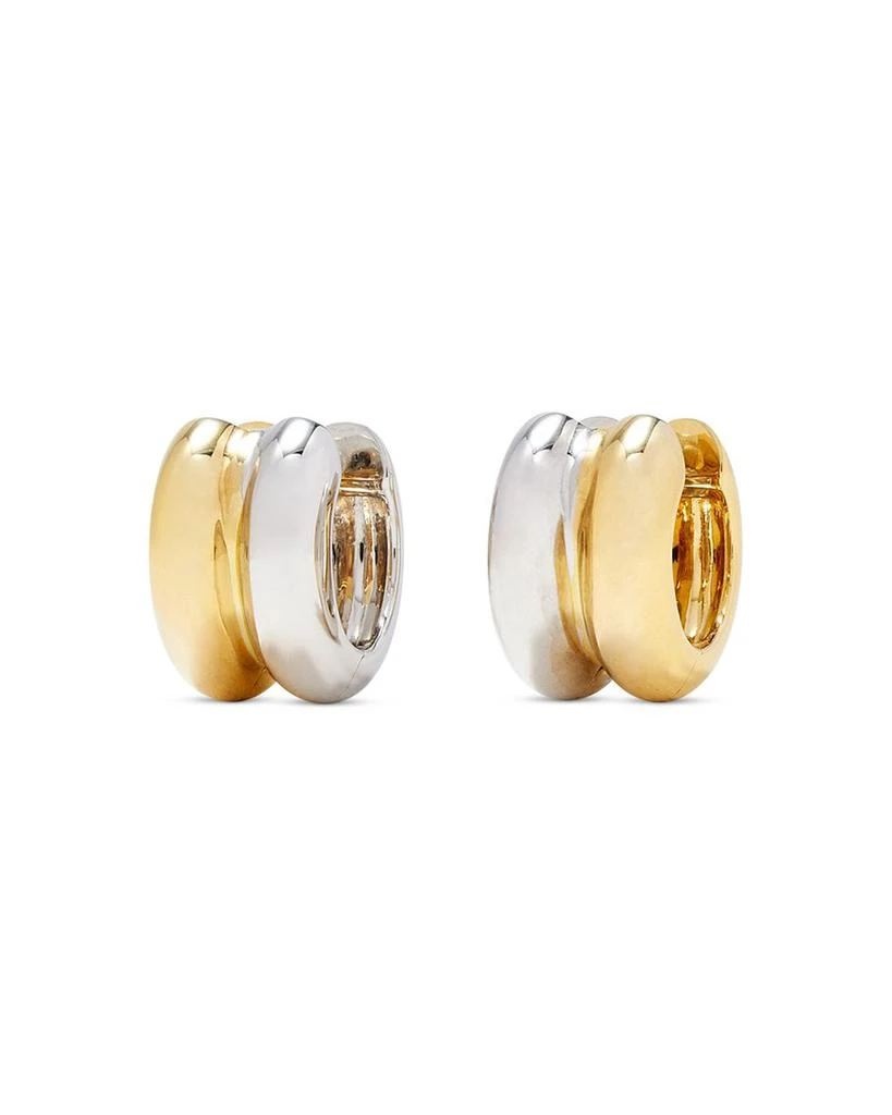 Yvonne Léon 9K White & Yellow Gold Paire de Creoles Bouees Huggie Hoop Earrings 1
