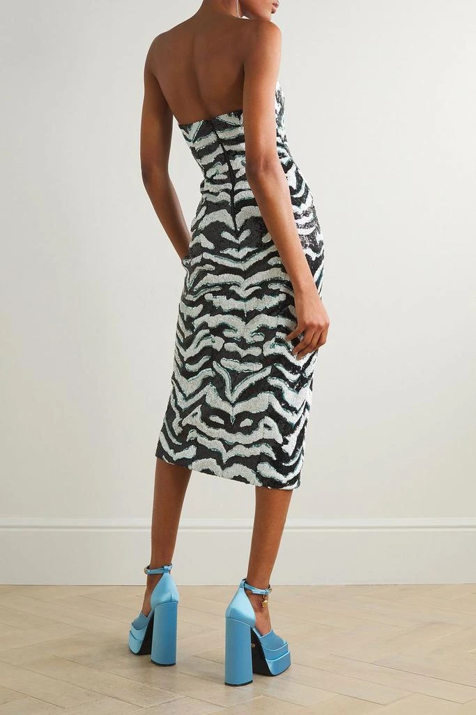 Halpern Strapless sequined zebra-print tulle midi dress 3